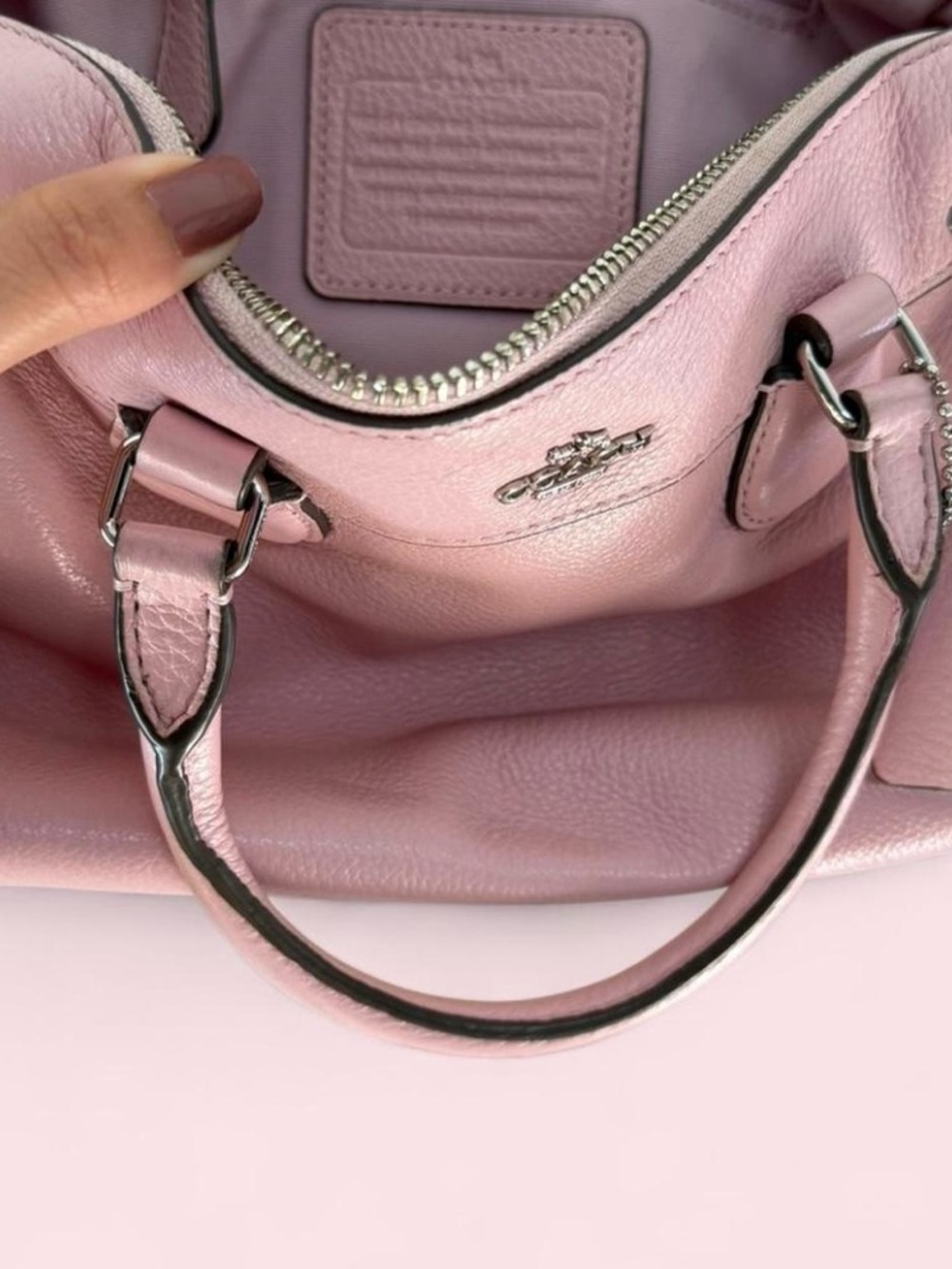 Coach Pink Pebbled Leather Satchel - Picture 2 of 4